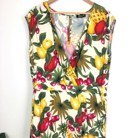 Revival Yellow Fruit Punch Jumpsuit Size 12 Sleeveless V Neck Pantsuit Pineapple - Picture 3 of 10